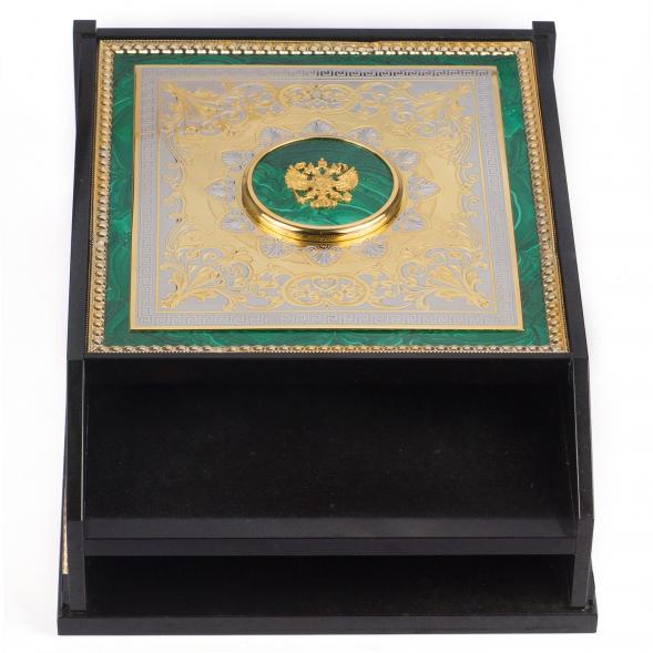 Лоток для бумаг А4 камень малахит Златоуст 120341