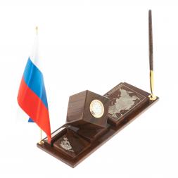 Письменный набор "Куб с картой РФ" камень обсидиан