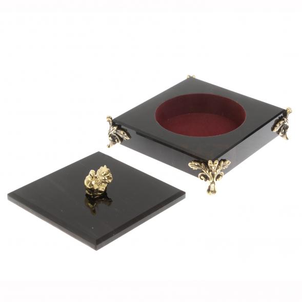 Шкатулка &amp;quot;Птичка&amp;quot; из черного обсидиана и бронзы 130058