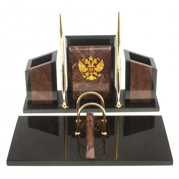 Письменный набор &amp;quot;Канцелярский&amp;quot; с гербом камень лемезит 124049