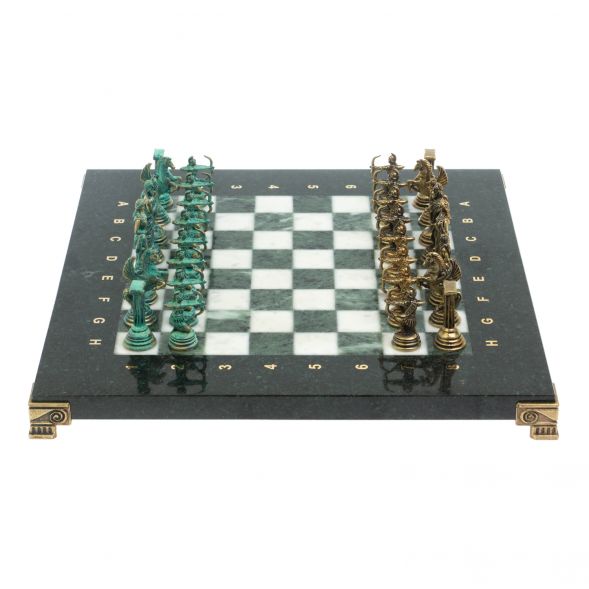 Шахматы &amp;quot;Лучники&amp;quot; фигуры бронза / патина 28х28 см из змеевика и мрамор 128203