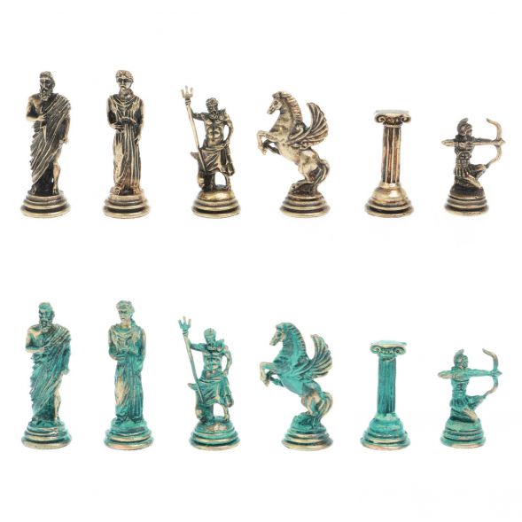 Шахматы &amp;quot;Лучники&amp;quot; фигуры бронза / патина 28х28 см из змеевика и мрамор 128203