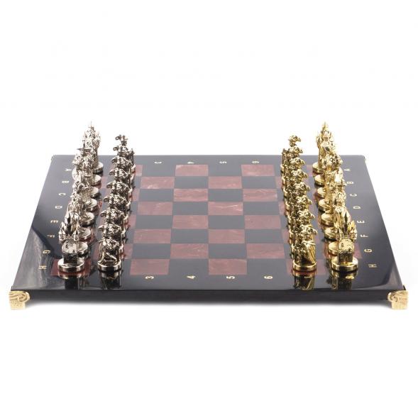 Шахматы из камня с металлическими фигурами &amp;quot;Средневековье&amp;quot; доска 44х44 см лемезит 119388