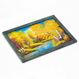 Картина из камня "Осенний пейзаж" рамка змеевик 23х33 см