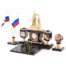 Настольный набор из яшмы с бронзой "Россия"