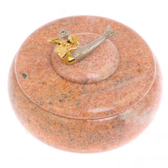 Шкатулка с декором из бронзы &amp;quot;Русалка&amp;quot; камень розовый мрамор 125512