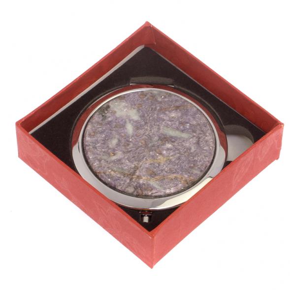 Карманное зеркальце камень лепидолит серебро 125739