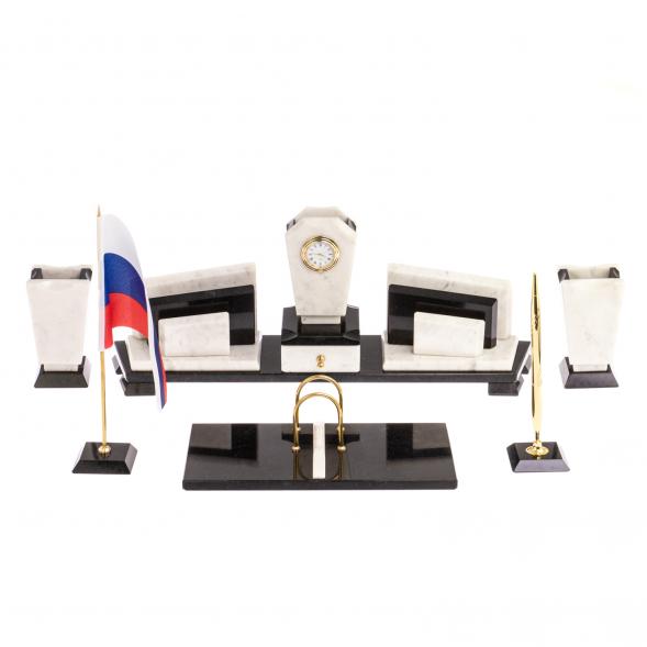 Офисный канцелярский набор &amp;quot;Бюрократ&amp;quot; из белого мрамора 126647