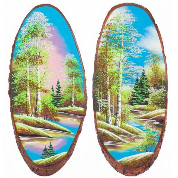 Панно на срезе дерева &amp;quot;Весна&amp;quot; вертикальное 85-90 см каменная крошка 118907