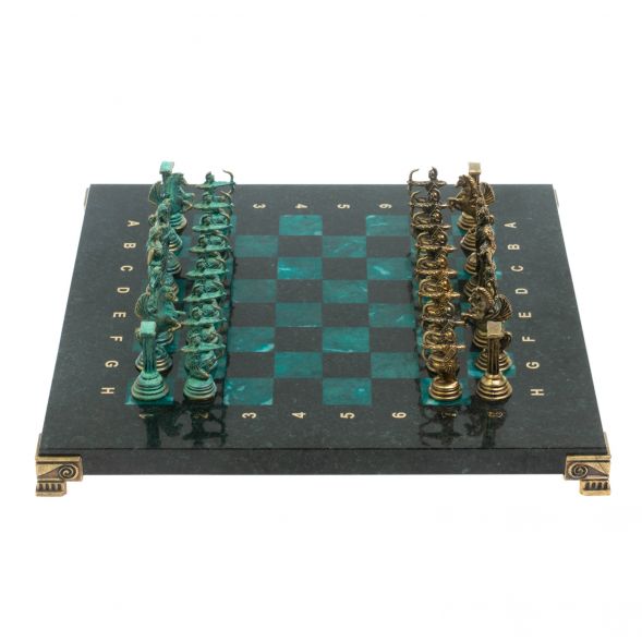 Шахматы &amp;quot;Римские лучники&amp;quot; фигуры бронза / патина 28х28 см из змеевика 128204