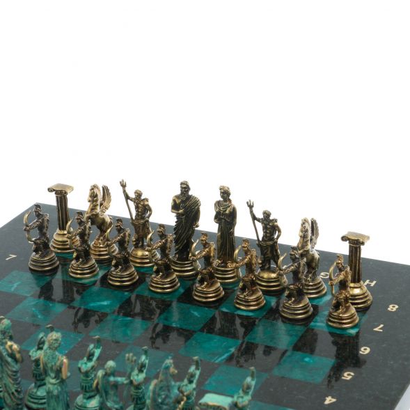 Шахматы &amp;quot;Римские лучники&amp;quot; фигуры бронза / патина 28х28 см из змеевика 128204