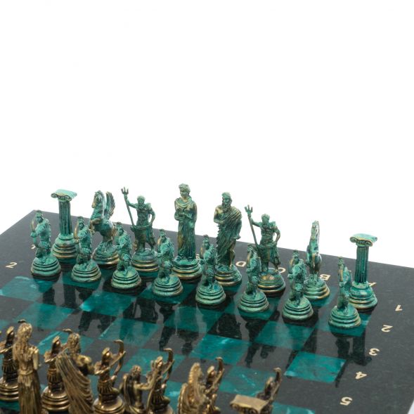 Шахматы &amp;quot;Римские лучники&amp;quot; фигуры бронза / патина 28х28 см из змеевика 128204