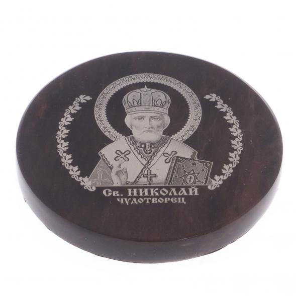 Икона автомобильная &amp;quot;Николай Чудотворец&amp;quot; обсидиан коричневый 47 мм 122023