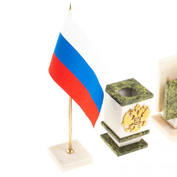 Письменный прибор с гербом и флагом России камень мрамор, змеевик 123784