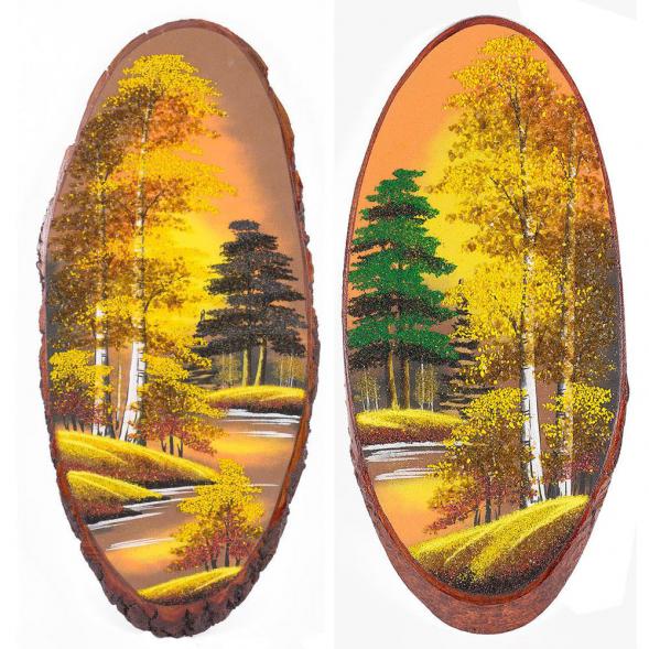 Панно на срезе дерева &amp;quot;Осень янтарная&amp;quot; вертикальное 75-80 см каменная крошка 118908