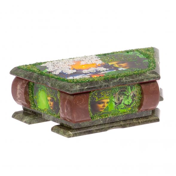 Шкатулка из камня &amp;quot;Хозяйка медной горы&amp;quot; с рисунком зима змеевик, лемезит 28х13х9 см / подарочная шкатулка для хранения ювелирных украшений, бижутерии