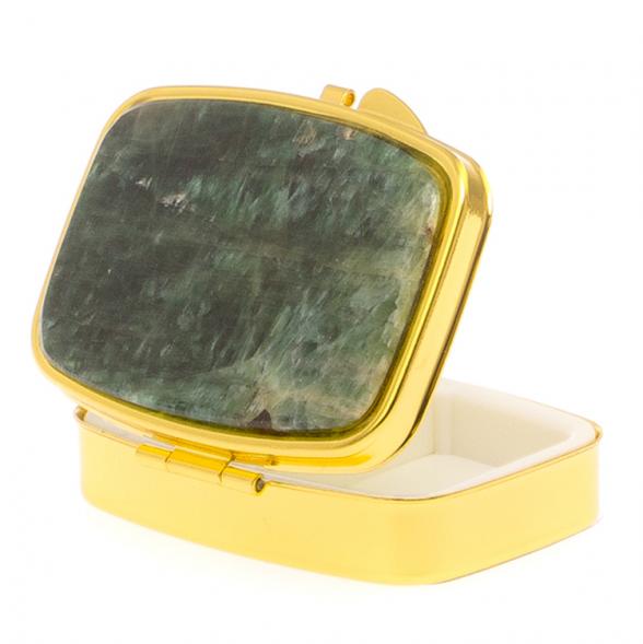 Таблетница на 2 отделения камень зеленый апатит цвет золото 125588
