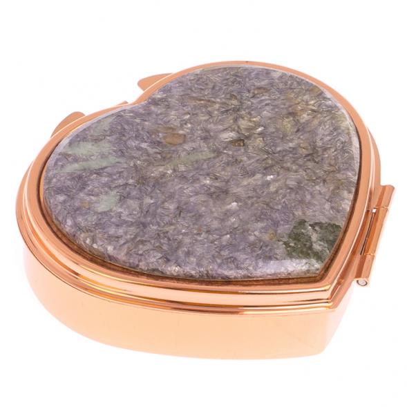 Таблетница &amp;quot;Сердце&amp;quot; на 3 отделения камень лепидолит красное золото 125741