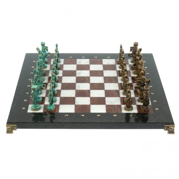 Шахматы &amp;quot;Александр Макендонский&amp;quot; фигуры бронза / патина доска 36х36 см лемезит мрамор 128368