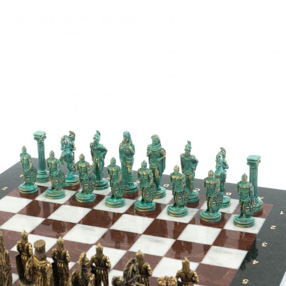Шахматы &amp;quot;Александр Макендонский&amp;quot; фигуры бронза / патина доска 36х36 см лемезит мрамор 128368