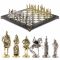 Шахматы с металлическими фигурами "Русь" доска 40х40 см из камня офиокальцит