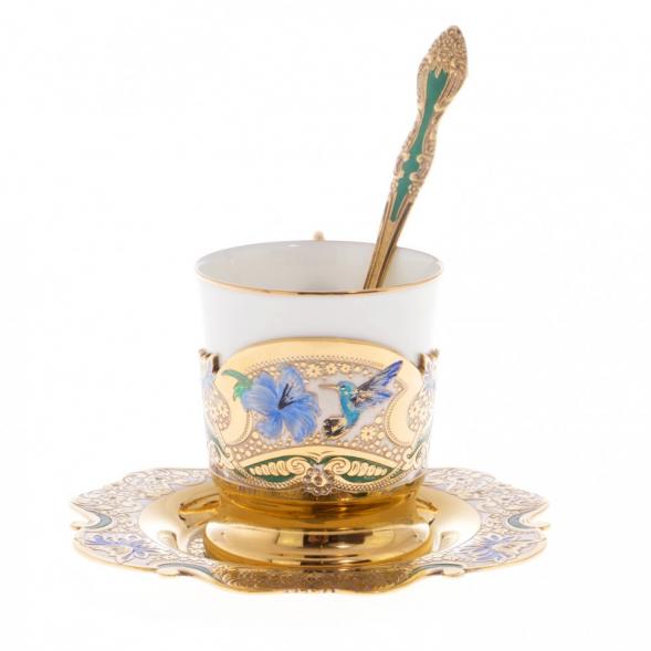 Кофейная пара &amp;quot;Колибри&amp;quot; с рисунком эмалью 80 мл Златоуст 122167