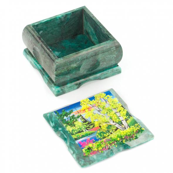 Шкатулка змеевик рисунок лето 10х10х6,5 см 112122