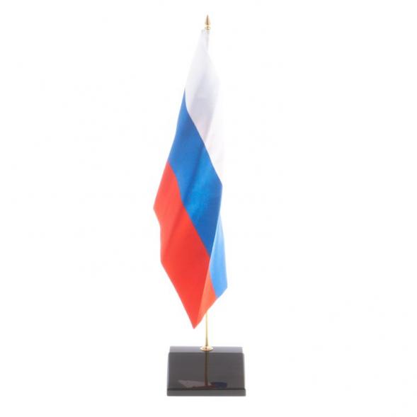 Флагшток настольный с флагом России из черного обсидиана 124379