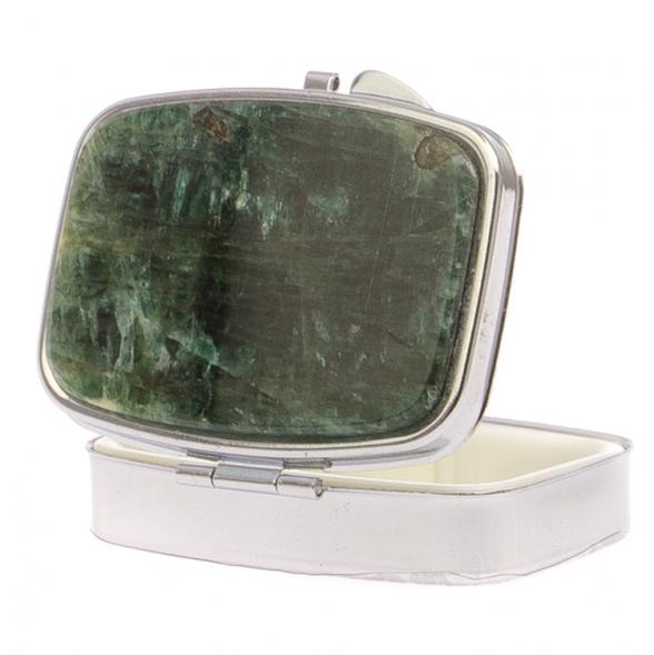 Таблетница на 2 отделения камень зеленый апатит цвет серебро 125589