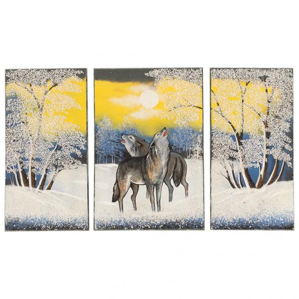 Картина модульная на камне из камня &amp;quot;Волки&amp;quot; 30х50 см 117350