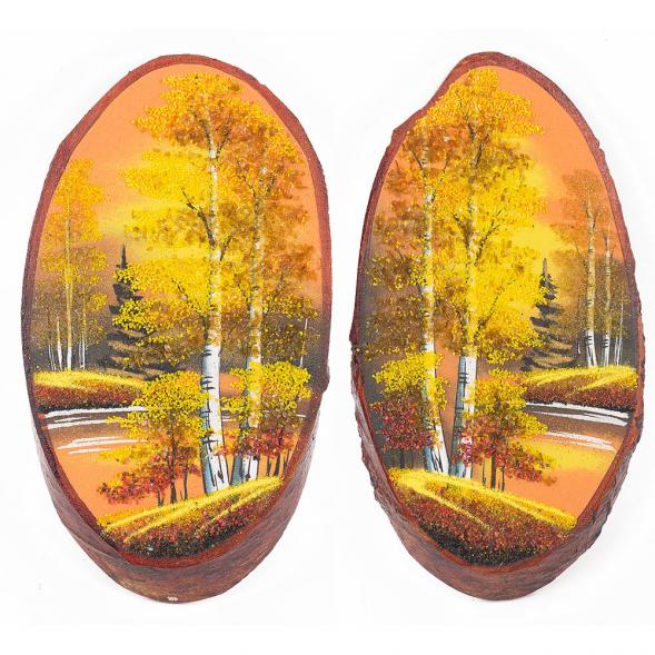 Панно на срезе дерева &amp;quot;Осень золотая&amp;quot; вертикальное 35-40 см каменная крошка 112232