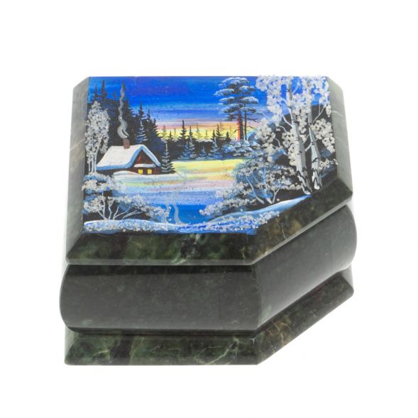 Шкатулка с расписной крышкой &amp;quot;Зимний домик&amp;quot; 11х9х6,5 см 127580