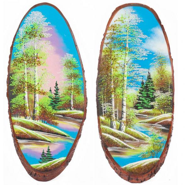 Панно на срезе дерева &amp;quot;Весна&amp;quot; вертикальное 75-80 см каменная крошка 118910