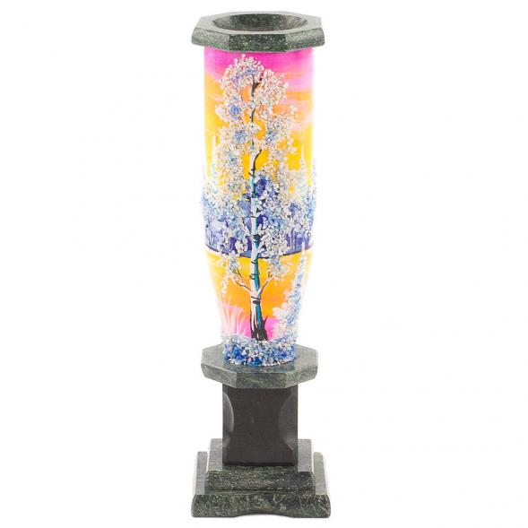 Ваза из камня &amp;quot;Зимний пейзаж&amp;quot; рисунок из каменной крошки 8х8х25 см 120164