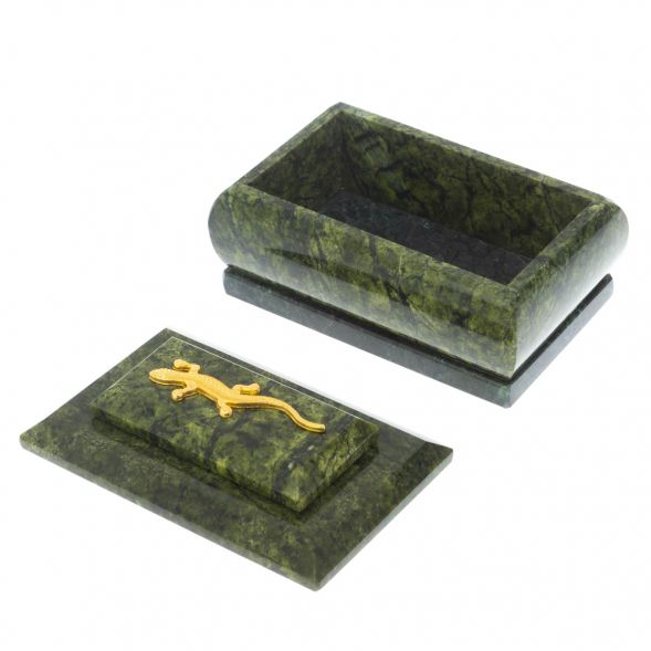 Шкатулка прямоугольная с ящерицей из змеевика 10,5х6,5х6 см 128968