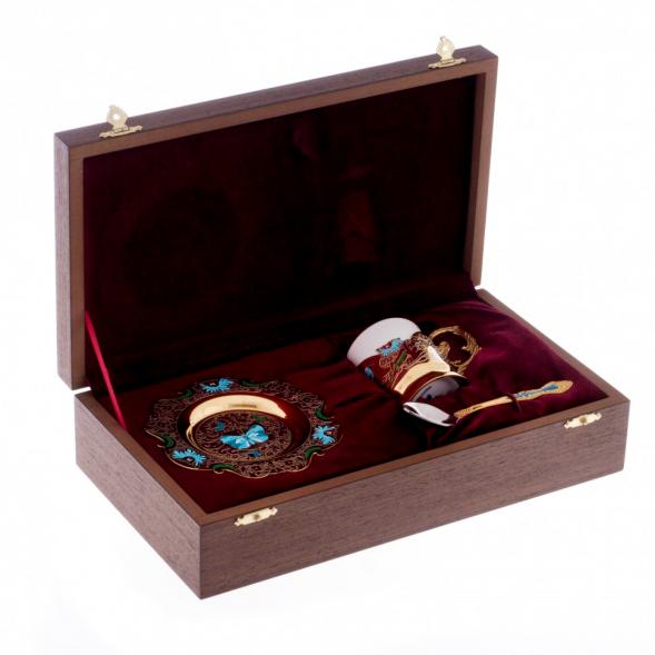 Кофейная пара &amp;quot;Бабочка&amp;quot; с рисунком эмалью 80 мл Златоуст 122168