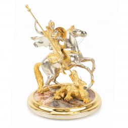Бронзовая статуэтка "Георгий Победоносец" на подставке из яшмы в подарочной коробке