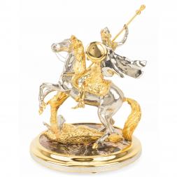 Бронзовая статуэтка "Георгий Победоносец" на подставке из яшмы в подарочной коробке