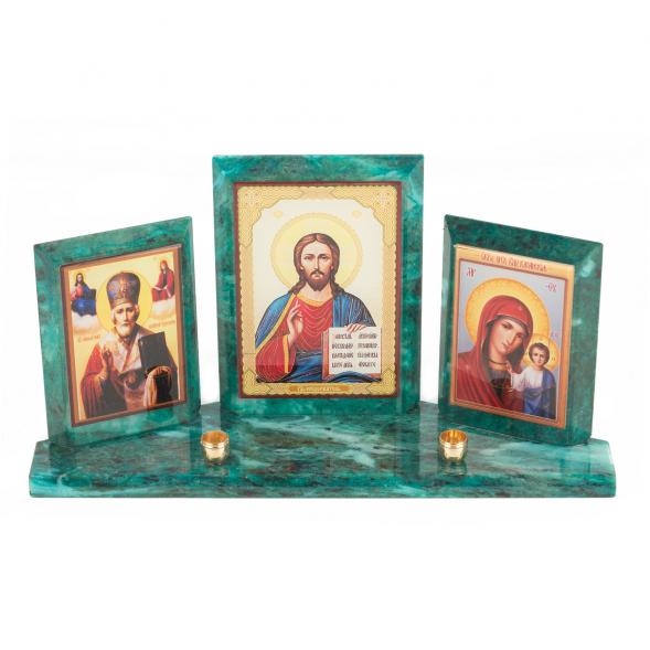 Икона с подсвечниками Триптих из змеевика 24х6,5х12,5 см 118795