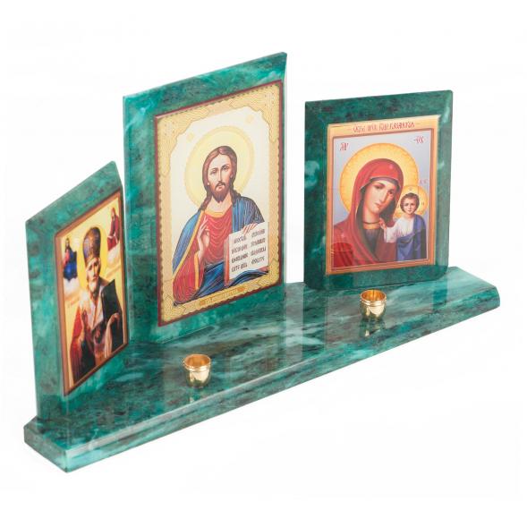 Икона с подсвечниками Триптих из змеевика 24х6,5х12,5 см 118795
