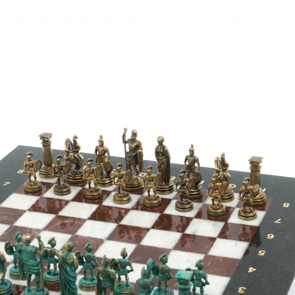 Шахматы &amp;quot;Римские воины&amp;quot; фигуры бронза / патина 28х28 см из мрамора и лемезита 128207