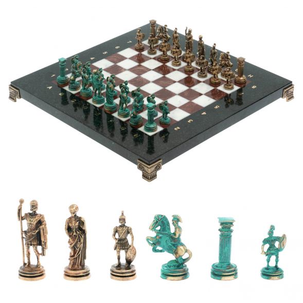 Шахматы &amp;quot;Римские воины&amp;quot; фигуры бронза / патина 28х28 см из мрамора и лемезита 128207