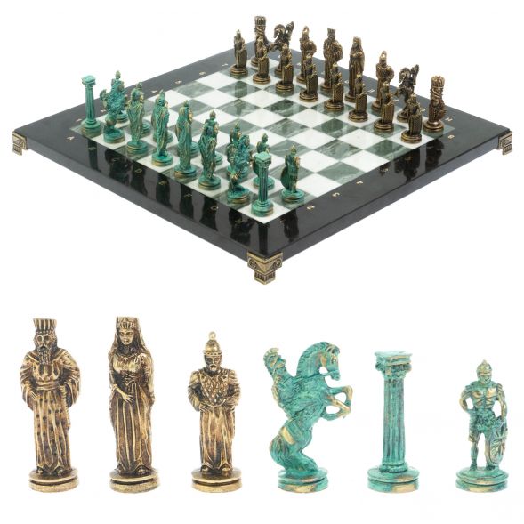 Шахматы &amp;quot;Александр Макендонский&amp;quot; фигуры бронза / патина мрамор змеевик 36х36 см 128370