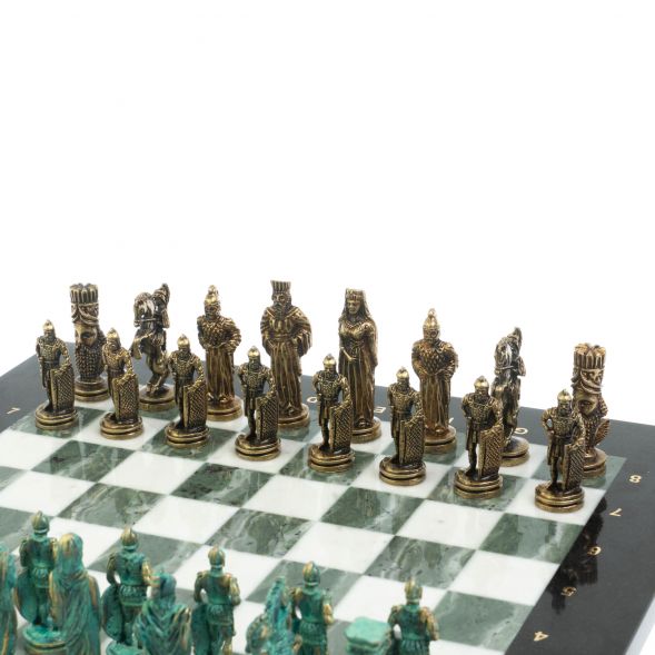 Шахматы &amp;quot;Александр Макендонский&amp;quot; фигуры бронза / патина мрамор змеевик 36х36 см 128370