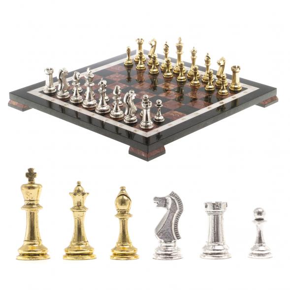 Шахматы из камня &amp;quot;Стаунтон&amp;quot; доска 40х40 см лемезит фигуры металл 124546