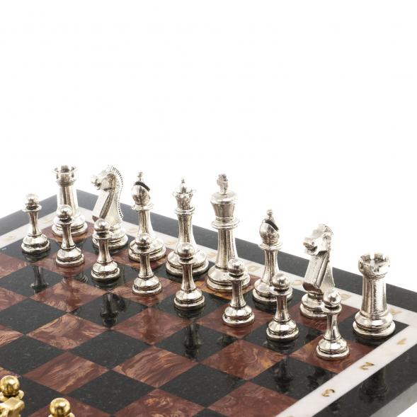 Шахматы из камня &amp;quot;Стаунтон&amp;quot; доска 40х40 см лемезит фигуры металл 124546
