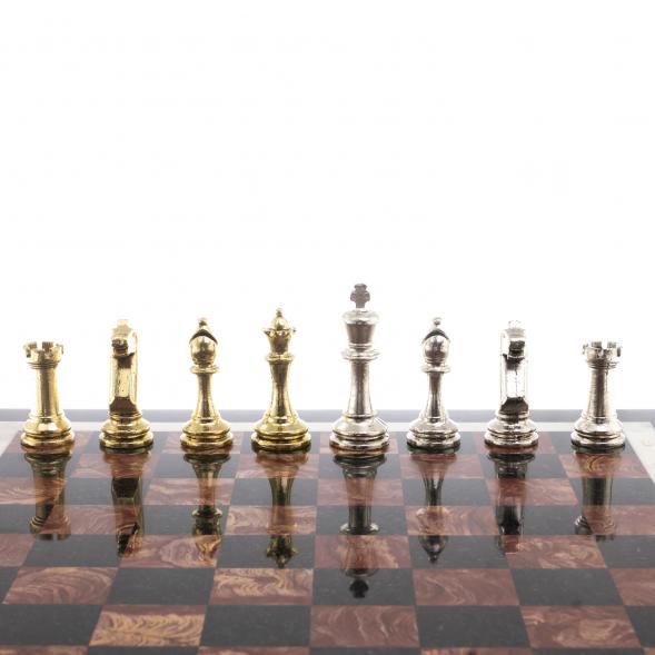 Шахматы из камня &amp;quot;Стаунтон&amp;quot; доска 40х40 см лемезит фигуры металл 124546