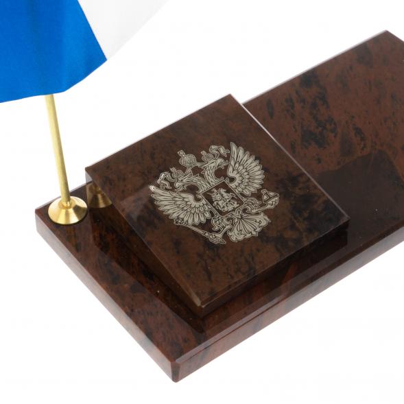 Флаг России с гербом РФ ручкой из коричневого обсидиана 125819