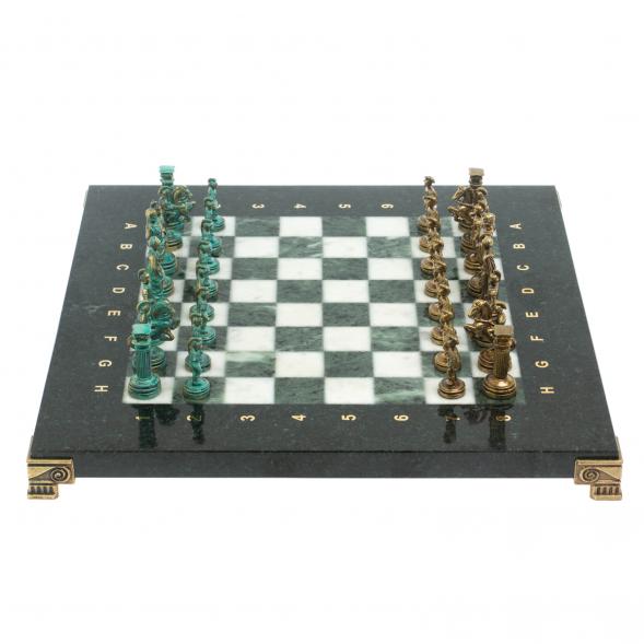 Шахматы &amp;quot;Римские воины&amp;quot; фигуры бронза / патина 28х28 см из мрамора и змеевика 128208