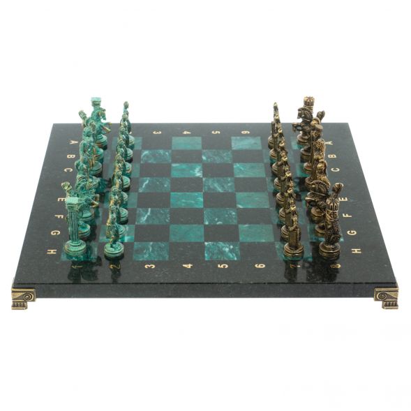 Шахматы &amp;quot;Александр Макендонский&amp;quot; фигуры бронза / патина 36х36х см змеевик 128371